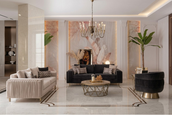 Elegant Sofa-Garnitur Sofa 3+3 Sëtzer mat Fotell fir Wunnzëmmer Nei Designen