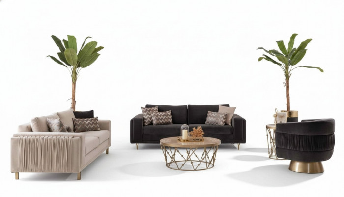 Elegant Sofa-Garnitur Sofa 3+3 Sëtzer mat Fotell fir Wunnzëmmer Nei Designen