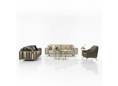Design Sofa-Garnitur 3+2+1 Sëtzer Modernen Fotell Luxus Miwwelen Stoff Gold