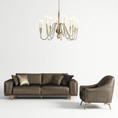 3-Sëtz Sofa mat Fauteuil Luxus Design 3+1 Sëtz Couch Garnitur Miwwelen