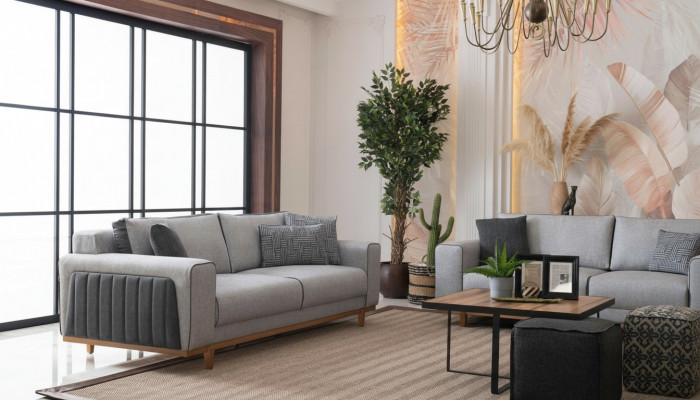 Duosofa aus Stoff Couch Polster Gemittlech Stoff-Couch Zweekëscht-Stoffsëtzbank