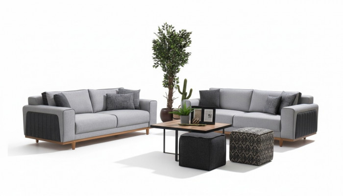 Duosofa aus Stoff Couch Polster Gemittlech Stoff-Couch Zweekëscht-Stoffsëtzbank