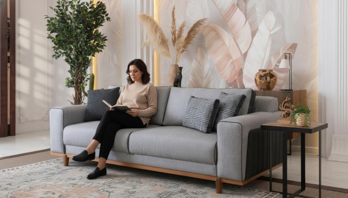 Grouss Sofa 242cm Couch Polster Miwwelen Sofas Stoffcouch Ariichtung Textil