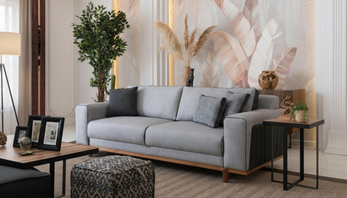 Grouss Sofa 242cm Couch Polster Miwwelen Sofas Stoffcouch Ariichtung Textil
