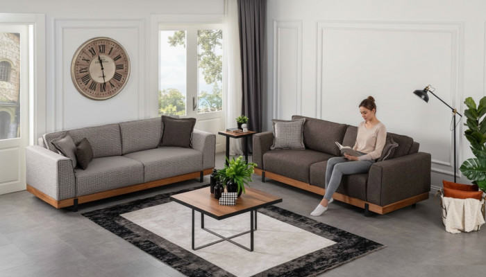 Luxus Canapé-Set Brong Canapé 3+3 Sëtzer Stoffcanapé Luxus Designen