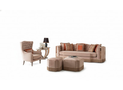 Luxus Wunnzëmmer Schik Sofa 4 Sëtzer Fauteuil mat 2x Hocker Stilvoll Miwwelen