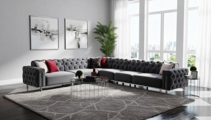 Moderne Ecksofa L-Form Wunnzëmmer Gro Faarf Holz Textil Couchen