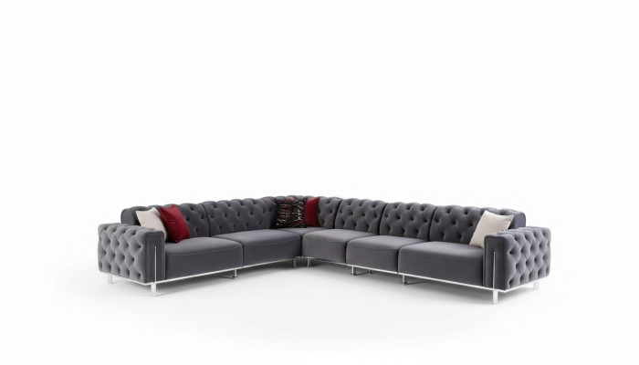 Moderne Ecksofa L-Form Wunnzëmmer Gro Faarf Holz Textil Couchen