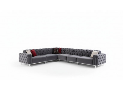 Moderne Ecksofa L-Form Wunnzëmmer Gro Faarf Holz Textil Couchen