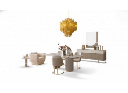 Luxus Design Iesszëmmer Set Iessdësch 4x Still Sideboard Spigel Miwwelen