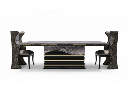 Schwarzes Esszimmer Set Garnitur Essgruppe Esstisch 232x112cm + 6x Lehnstühle