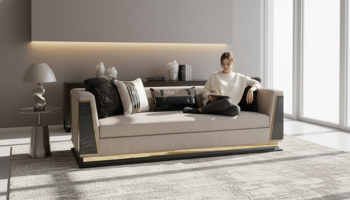 Klassesch Canapé 3 Sëtz Design Wunnzëmmer Miwwelen Dräisëtzer Stoffcanapé