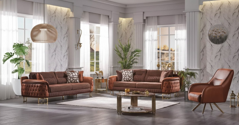 Braun Chesterfield Sofagarnitur 3+3+1 Sëtzer Designer Couchen 3tlg