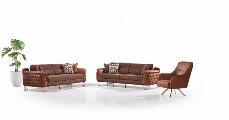 Braun Chesterfield Sofagarnitur 3+3+1 Sëtzer Designer Couchen 3tlg