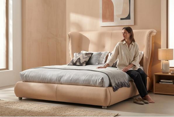 Beige Bett Schlofkummer Better Duebelbetter Holz Miwwelen Liederbetter