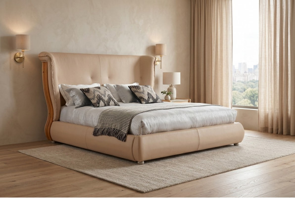 Beige Bett Schlofkummer Better Duebelbetter Holz Miwwelen Liederbetter
