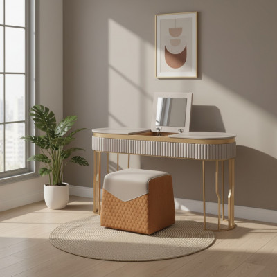 Designer Beigen Toilettendësch, Modernen Holzdësch, Luxus Schlofzëmmer Miwwelen