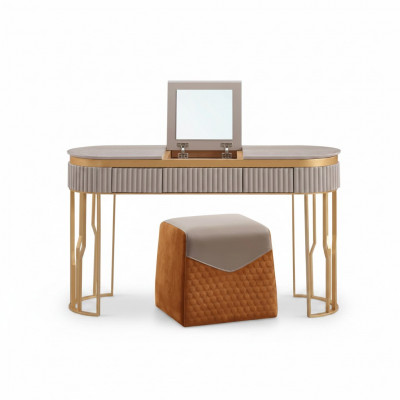 Designer Beigen Toilettendësch, Modernen Holzdësch, Luxus Schlofzëmmer Miwwelen