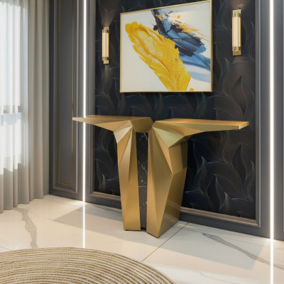 Holz Modern Miwwelen Konsolendësch Gold Dësch Stil Design Konsol Neu.