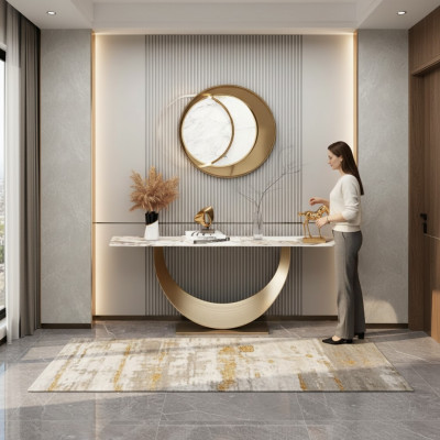 Konsolendësch Wunnzëmmer Säitentësch Modernen Design Miwwelen Holz Gold Nei