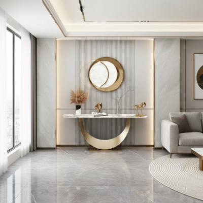Konsolendësch Wunnzëmmer Säitentësch Modernen Design Miwwelen Holz Gold Nei