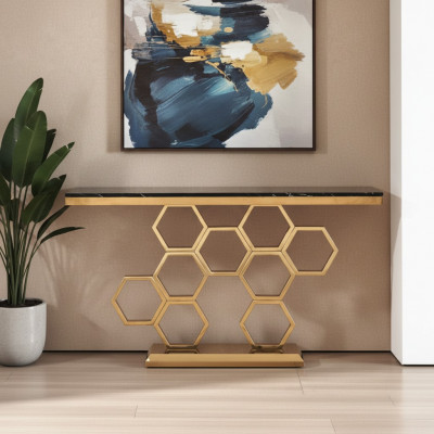 Konsol-Dësch Edelstol Gold Wunnzëmmer Miwwelen Konsol 140cm Nei