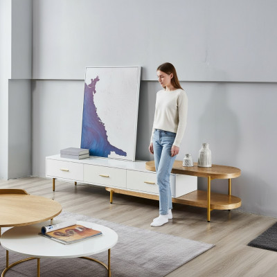 RTV Lowboard Schiefen Regaler Kommode Dësch Wunnzëmmer Holz Design