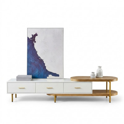 RTV Lowboard Schiefen Regaler Kommode Dësch Wunnzëmmer Holz Design