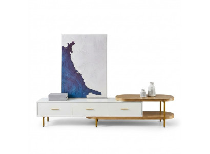 RTV Lowboard Schiefen Regaler Kommode Dësch Wunnzëmmer Holz Design