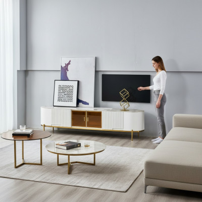 Luxus RTV Lowboard TV Ständer Sideboard Wunnzëmmer Holz Wäiss Modern