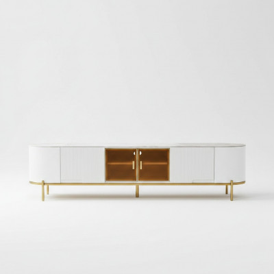 Luxus RTV Lowboard TV Ständer Sideboard Wunnzëmmer Holz Wäiss Modern