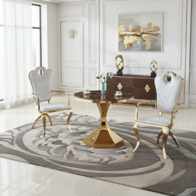 Iessieleméiwwel Luxus Holz Modern Edelstol Wunnzëmmer Design Neit Gold