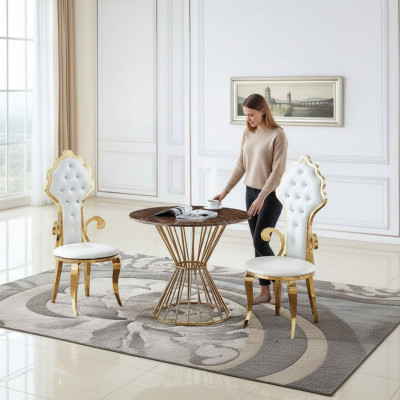 Iessdësch Kaffisdësch Wunnzëmmer Gold Luxus Design Ronnen Dësch Edelstol
