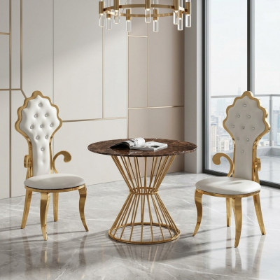 Iessdësch Kaffisdësch Wunnzëmmer Gold Luxus Design Ronnen Dësch Edelstol