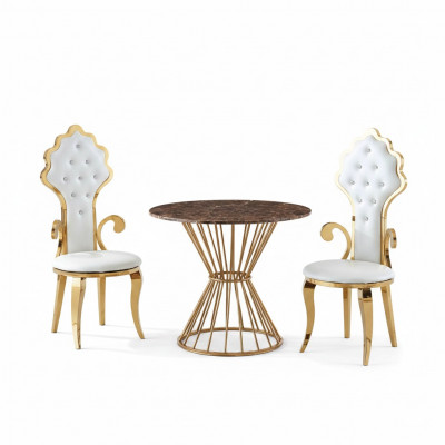 Iessdësch Kaffisdësch Wunnzëmmer Gold Luxus Design Ronnen Dësch Edelstol