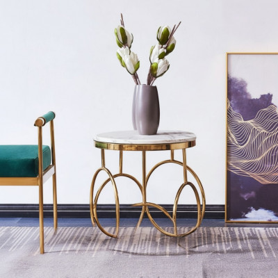 Niewentisch Designer Miwwelen Gold Ronn Edelstol Dësch