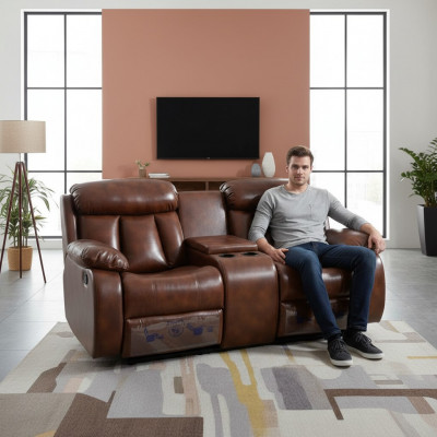 Sofa 2 Sëtzer Canapé Polster Designer Relaxfunktioun Wunnzëmmer Brong Nei