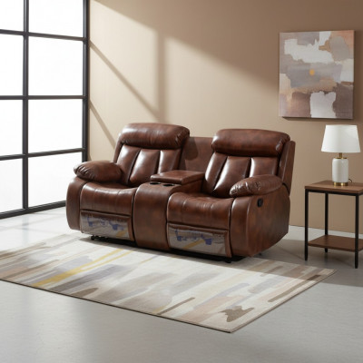 Sofa 2 Sëtzer Canapé Polster Designer Relaxfunktioun Wunnzëmmer Brong Nei