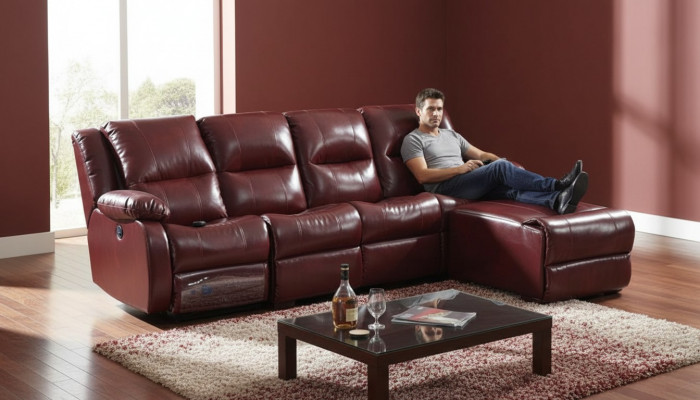 Sofa 4-Sëtzer Polster Kënschtlech Lieder Wunnlandschaft Sofa Pouffe Luxus Miwwel Neit