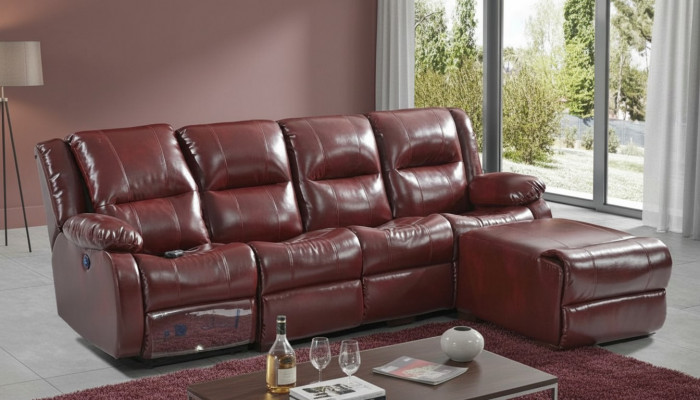 Sofa 4-Sëtzer Polster Kënschtlech Lieder Wunnlandschaft Sofa Pouffe Luxus Miwwel Neit