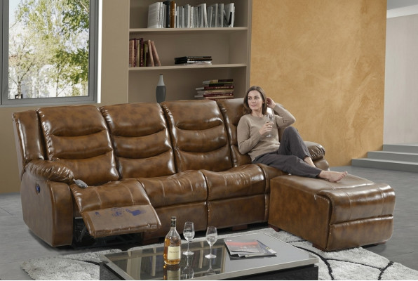 Luxus Miwwelen Canapé 4 Sëtzer Pouff Couch Design Polster Relax Wunnlandschaft