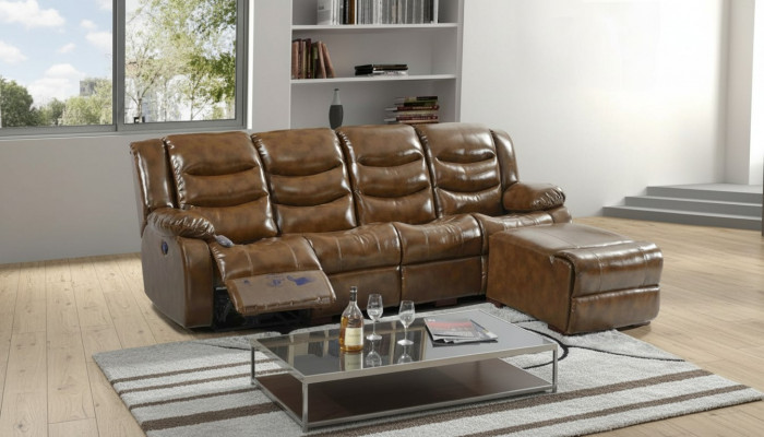 Luxus Miwwelen Canapé 4 Sëtzer Pouff Couch Design Polster Relax Wunnlandschaft