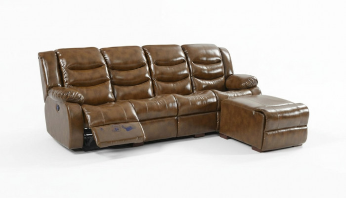 Luxus Miwwelen Canapé 4 Sëtzer Pouff Couch Design Polster Relax Wunnlandschaft