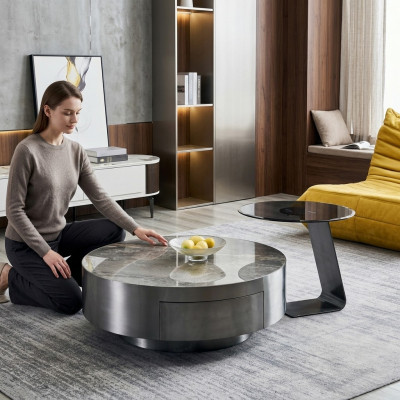 Cornerstafel Dëscher Designer Wunnzëmmer Kaffisdësch Set 2 Stéck Miwwelen