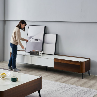 TV-Ständer RTV Lowboard Wäiss Dësch Holz Modern Wunnzëmmer Sideboard