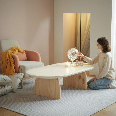 Canapé- Dësch Dësch Niewendësch Wunnzëmmer Holz Modern Luxus Beige Nei