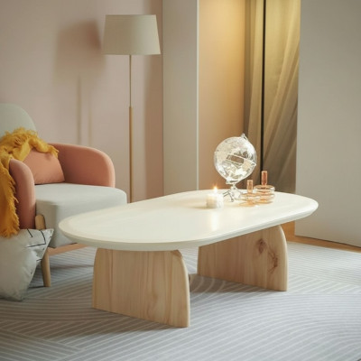 Canapé- Dësch Dësch Niewendësch Wunnzëmmer Holz Modern Luxus Beige Nei