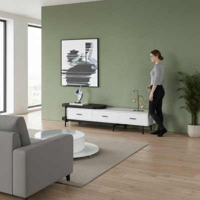 Wunnzëmmer Wunnwand RTV Lowboard Holz Wäiss Miwwelen Nei Modernen Design
