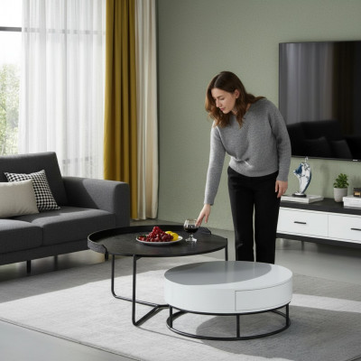 Canapé Dësch Kaffi Säitentafel Design Luxus Ronn Dëscher 2x Set Modern Nei
