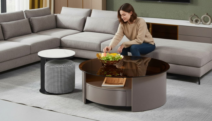 Grauer Canapé Dësch Dësch Niewendësch Kaffisdësch Luxus Design Modern